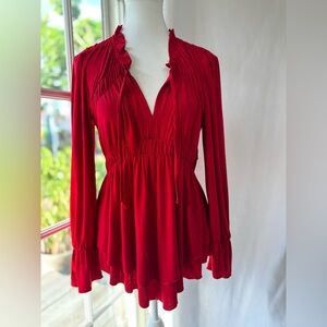 Red Ruffled Tunic Blouse